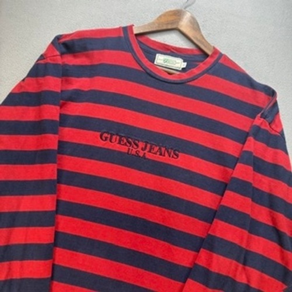 VTG Guess Jeans Made in USA Striped Long Sleeve T-Shirt Regular XL Embroidered